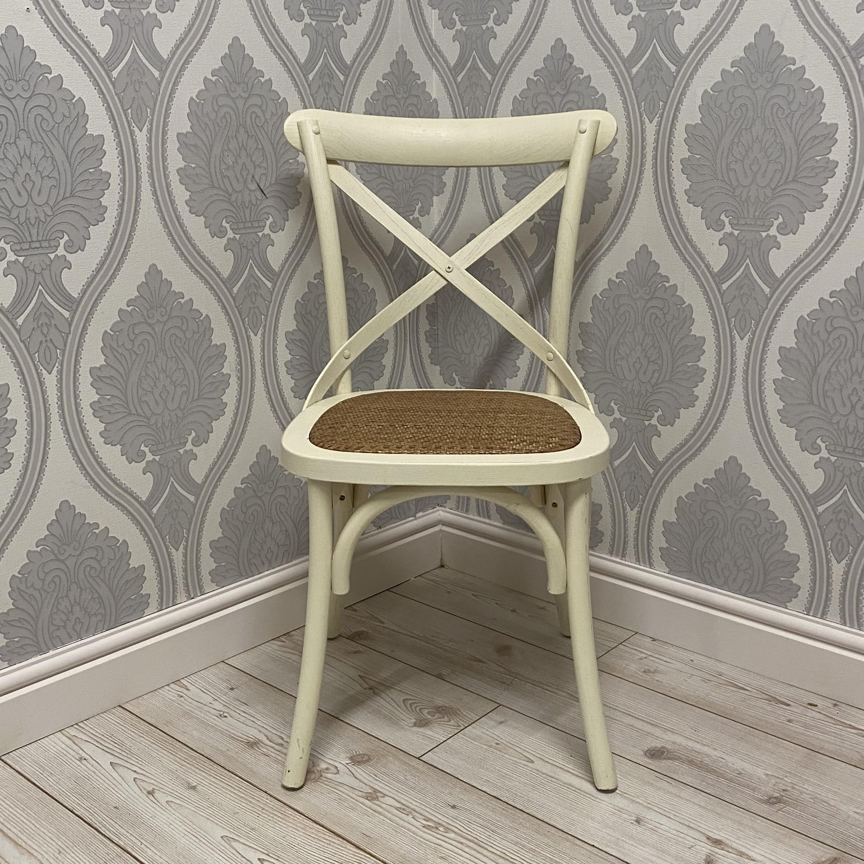Natural French Cross Back Chair, Stackable, Elm Wood, L46 x W49 x H88 cm