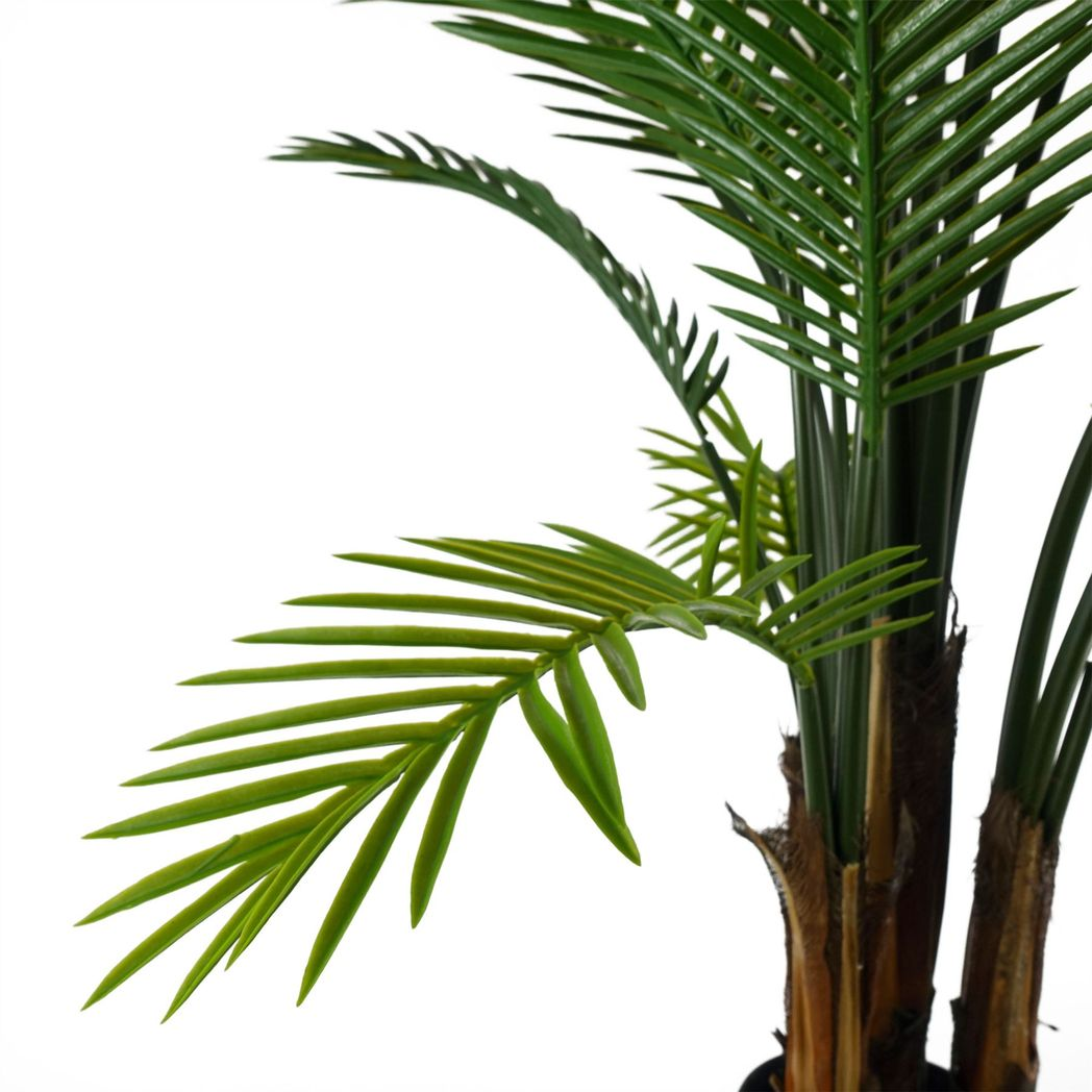 Leaf 125cm UV Resistant Artificial Raphis Palm Tree with Natural Trunk in Weighted Black Plastic Pot