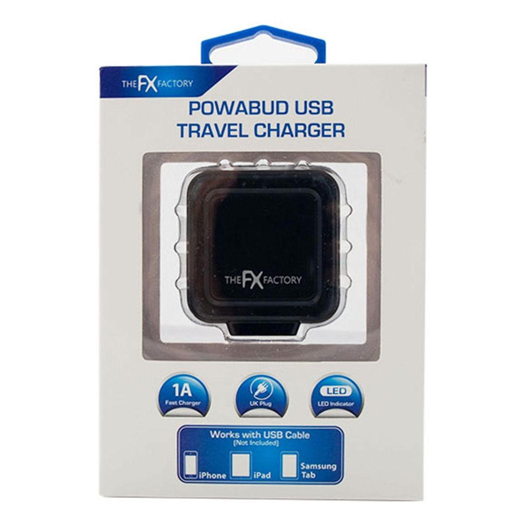 FX Mains Charger Powabud for USB 1A & Micro USB Devices for USB 1A -  Black