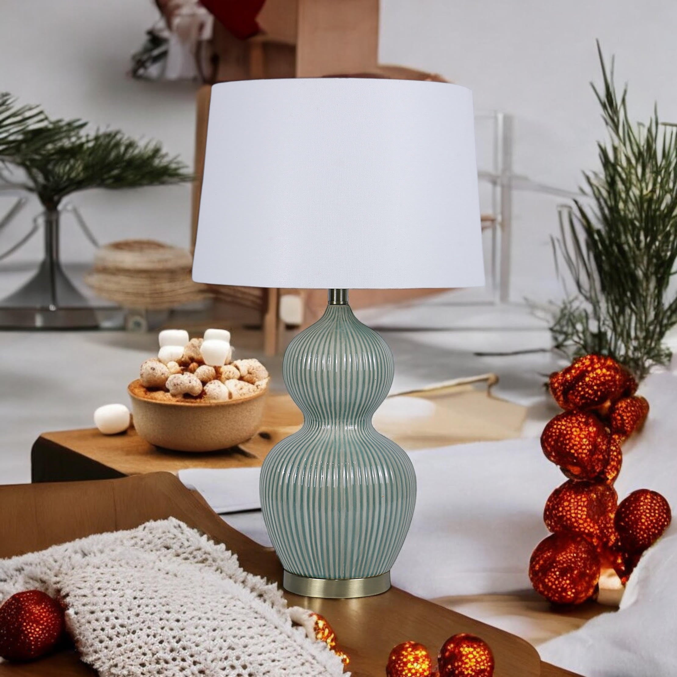 MSL 39cm Traditional Ceramic Table Lamp with Shade, Inline Rocker Switch, Double Insulated