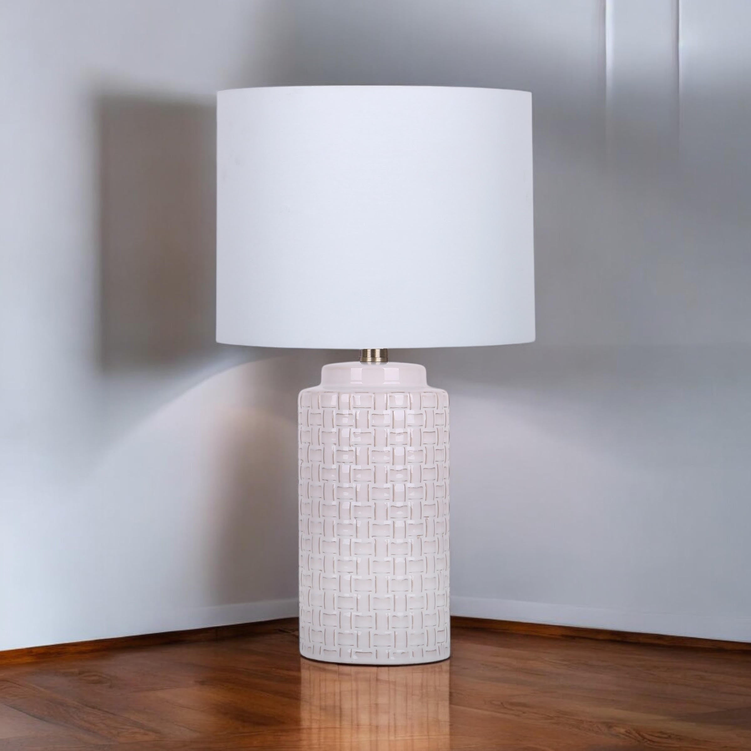 MSL 43cm Traditional Ceramic Table Lamp Base and Shade with Inline Rocker Switch, Double Insulated