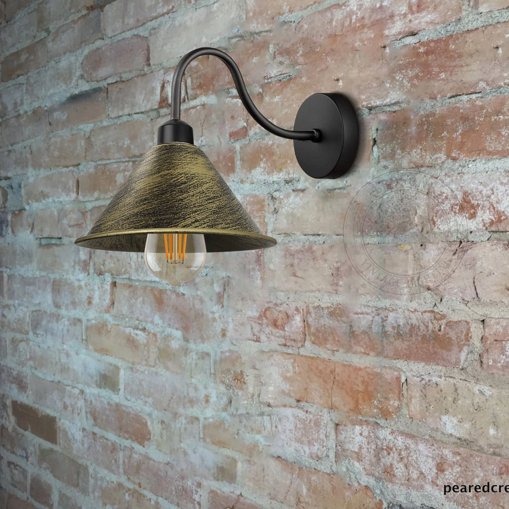 Vintage Brushed Brass Black Wall Sconce, E27 Wall Light Fixture