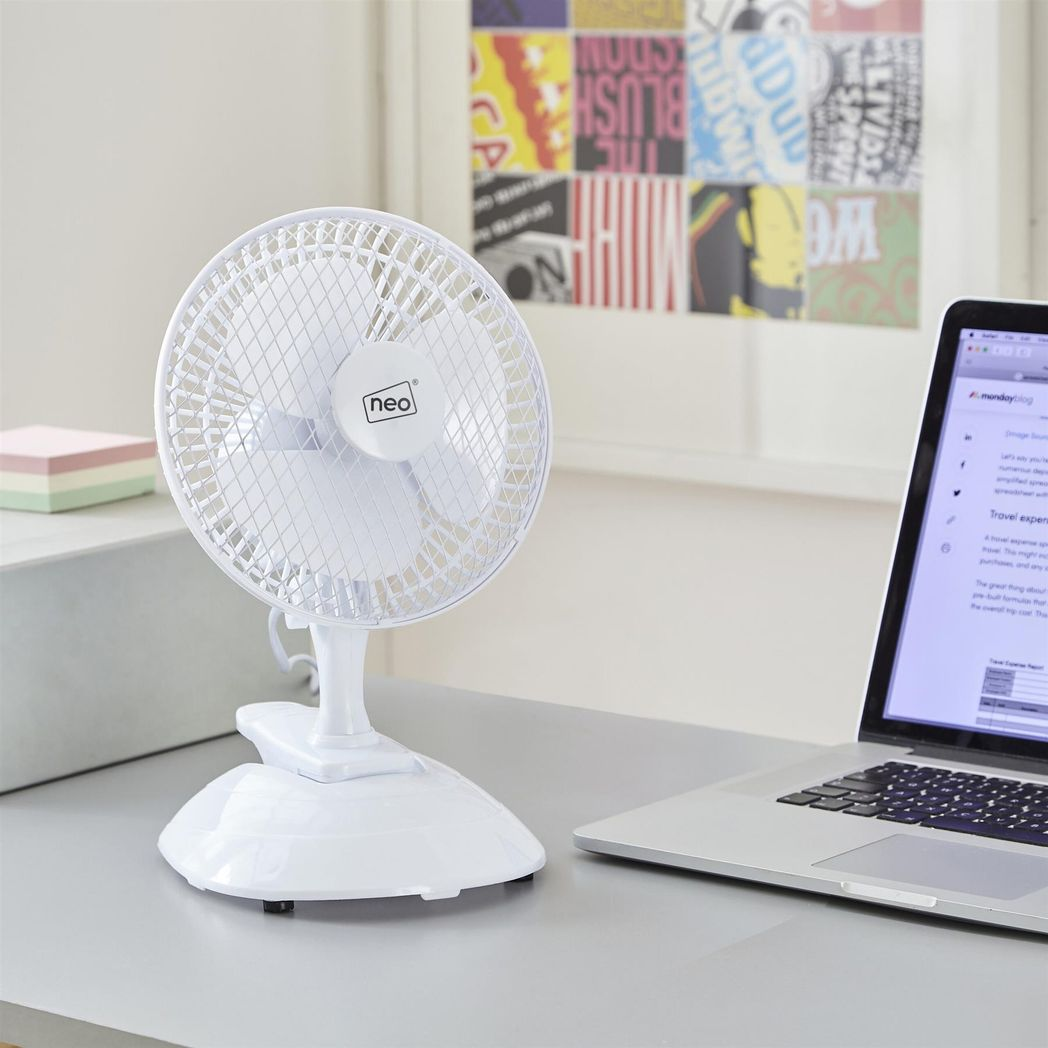 Neo 6 Inch Mini Clip and Base Mount Desk Fan - White