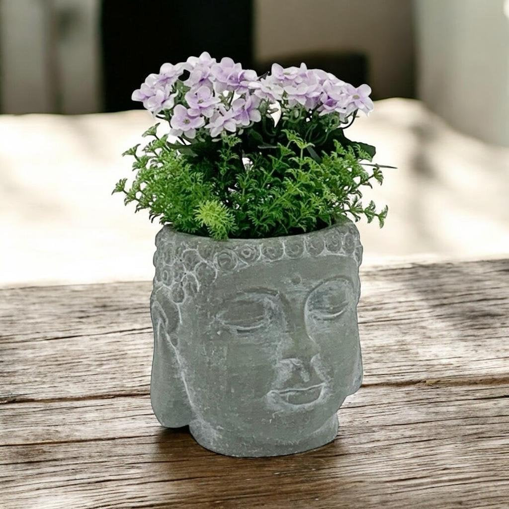 MSL 17cm Grey Cement Buddha Flower Pot for Indoor or Outdoor Use