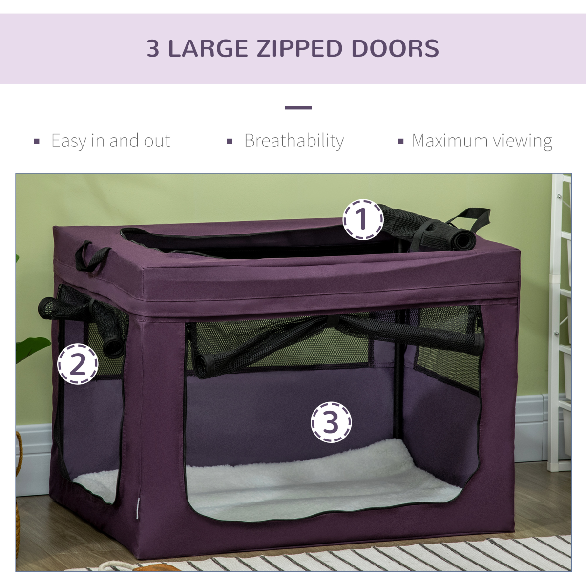 Foldable Pet Carrier Bag with Cushion for Small and Medium Dogs - Purple
