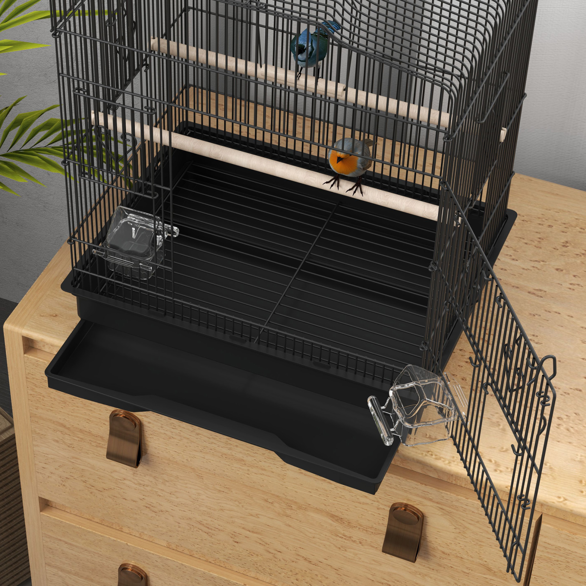 PawHut 59cm Large Black Bird Cage with Perches, Bowls, Swing