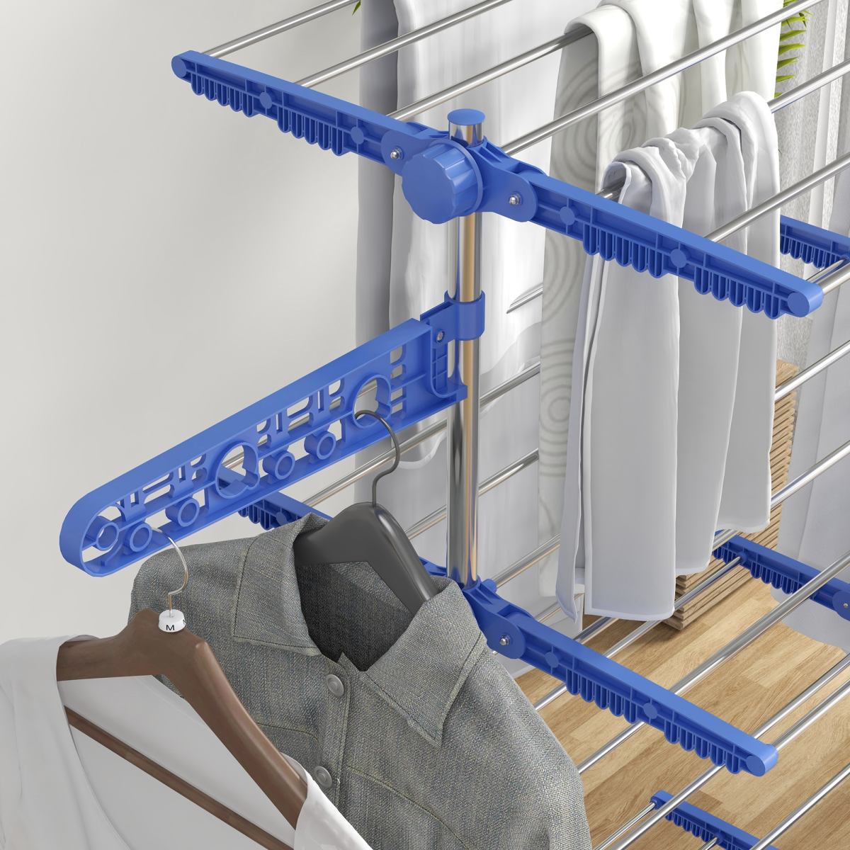 HOMCOM 4-Tier Foldable Stainless Steel Clothes Drying Rack, Blue