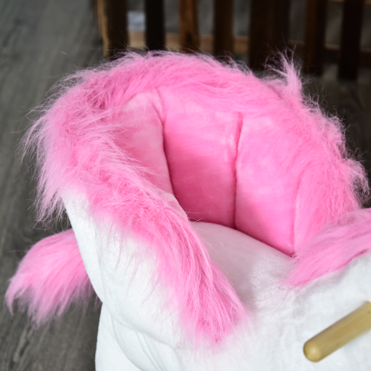 Kids Wooden Unicorn Rocking Horse Ride On Plush Toy with Soft Seat, Musical Button, Pink