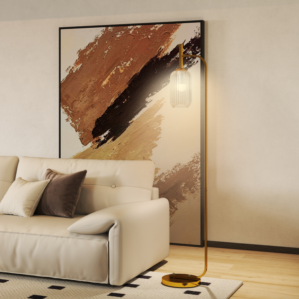 HOMCOM Modern Floor Lamp with Glass Shade and Foot Switch
