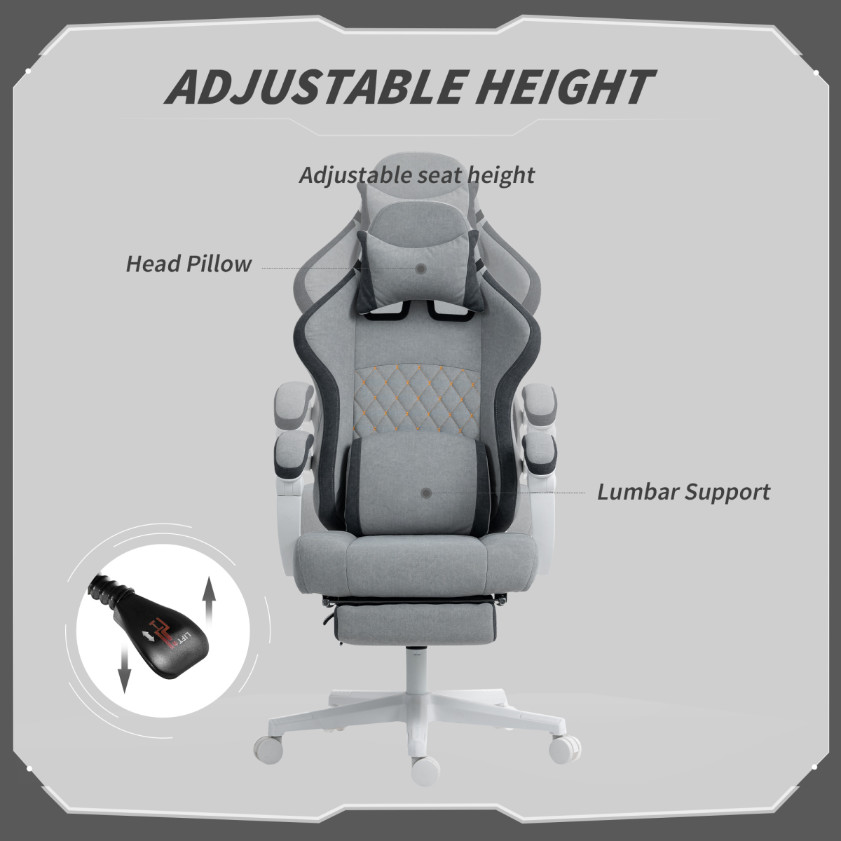 HOMCOM Grey Velvet Recliner Computer Chair with Adjustable Height
