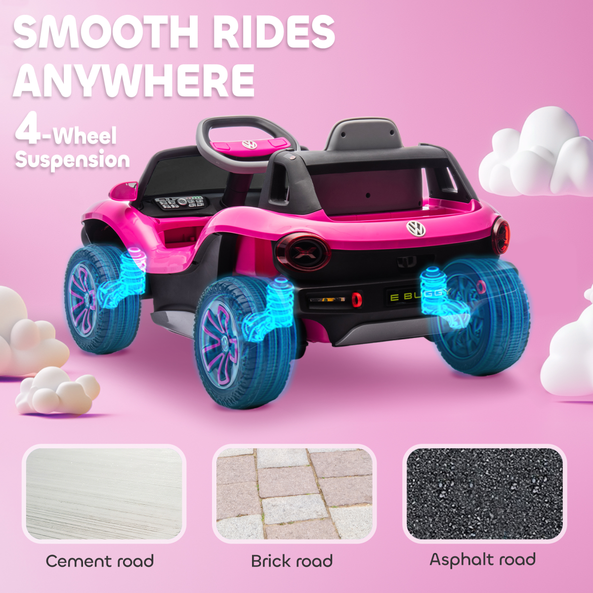 AIYAPLAY Licensed Volkswagen Kids Electric Ride-On Car with Remote, Pink