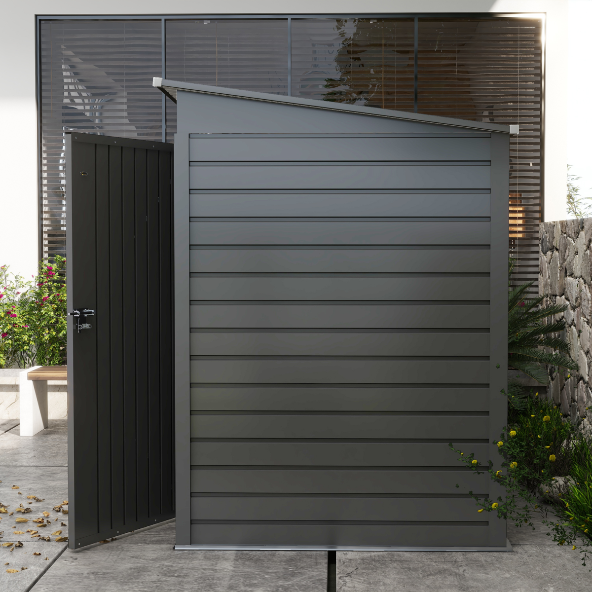 Outsunny 6.3 x 4.3ft Galvanised Steel Garden Shed with Lockable Door, Grey