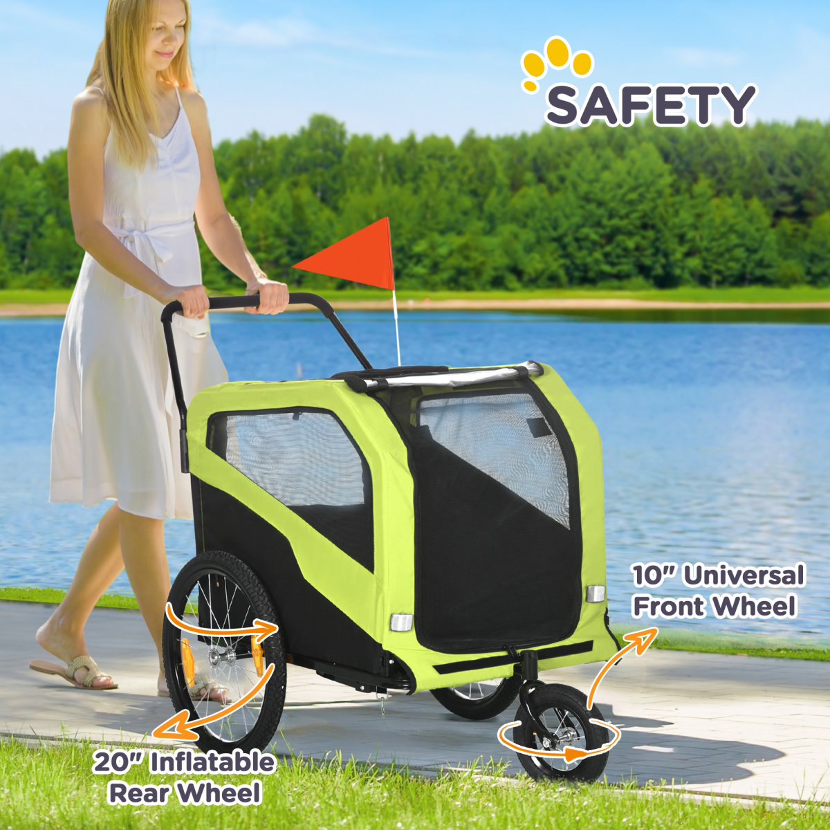 PawHut 2-in-1 Dog Bike Trailer & Stroller for Large Dogs, Green