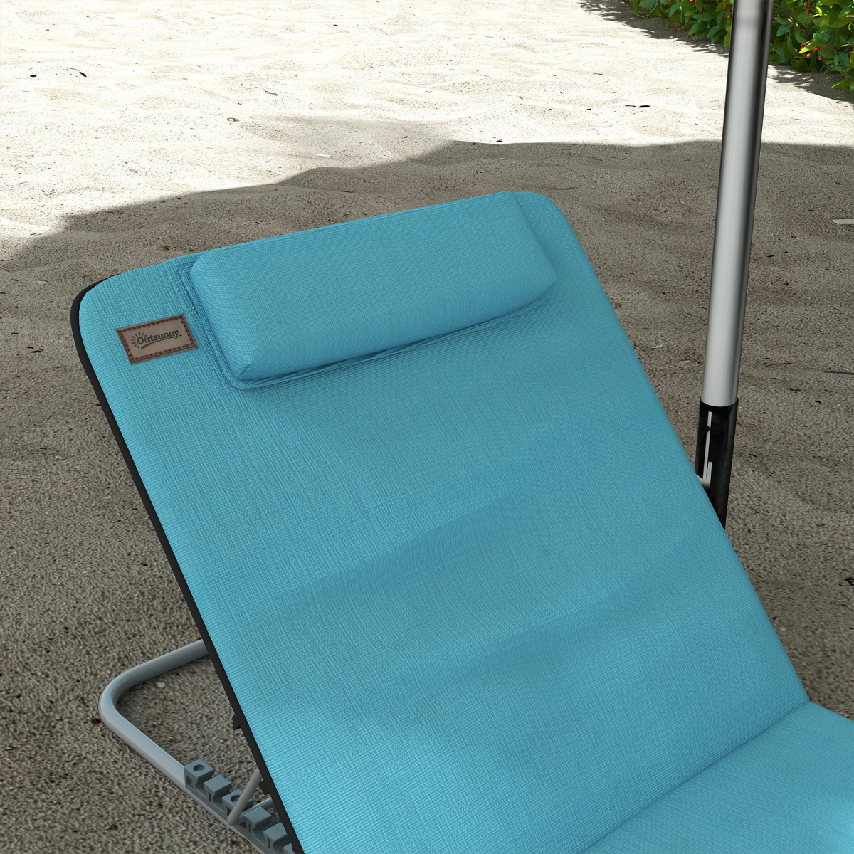 Outsunny 2-Piece Outdoor Beach Mat Steel Reclining Chair Set with Backrest