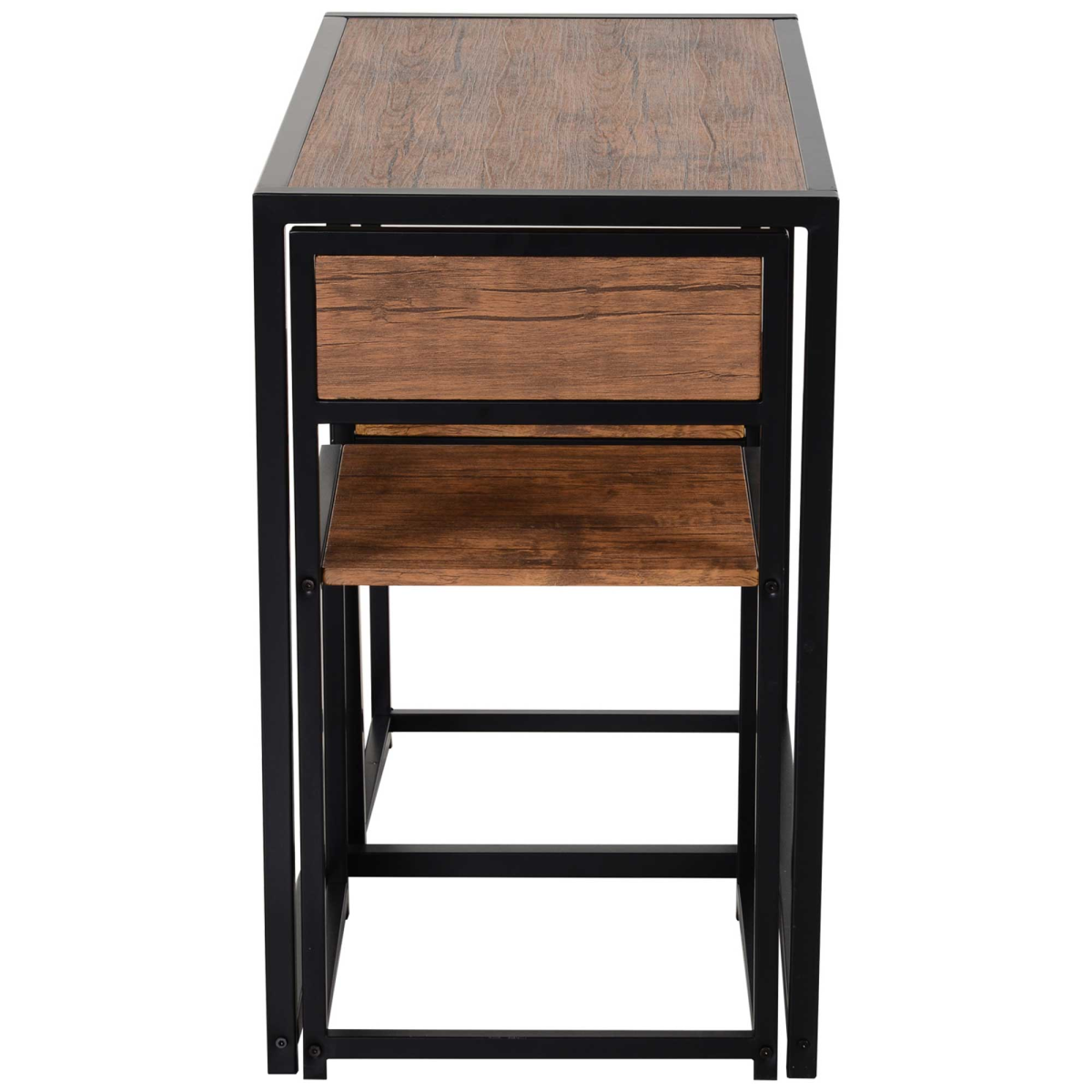 HOMCOM Industrial 3-Piece Bar Stool and Table Set, 2 Stool Chairs and Rectangular Table, Galvanised Steel Frame, Chestnut Brown MDF, Wood Tone
