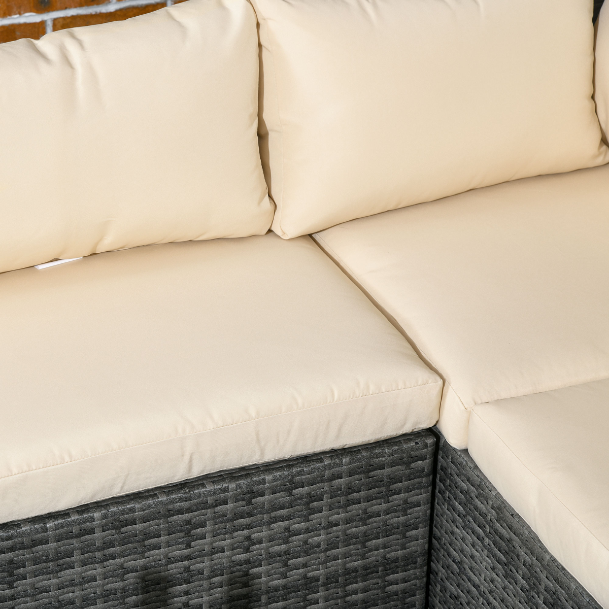 Outsunny 3-Piece Rattan Corner Sofa Set with Coffee Table and Cushions Garden Furniture