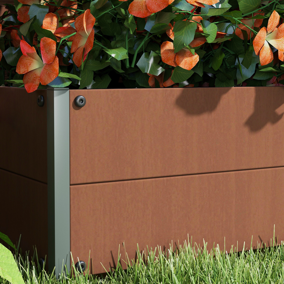 Outsunny Raised Garden Bed with Trellis, Standing Patio Planter Box, Wood-Plastic Composite, Light Brown