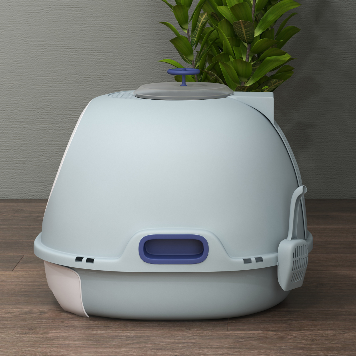 PawHut Enclosed Cat Litter Box with Removable Tray, Top Exit, Skylight, Scoop, and Side Handles