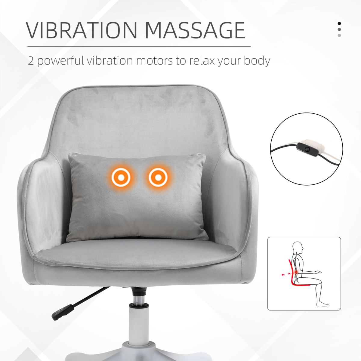 Vinsetto USB-Powered Massage Office Chair with Lumbar Pillow, Wheels