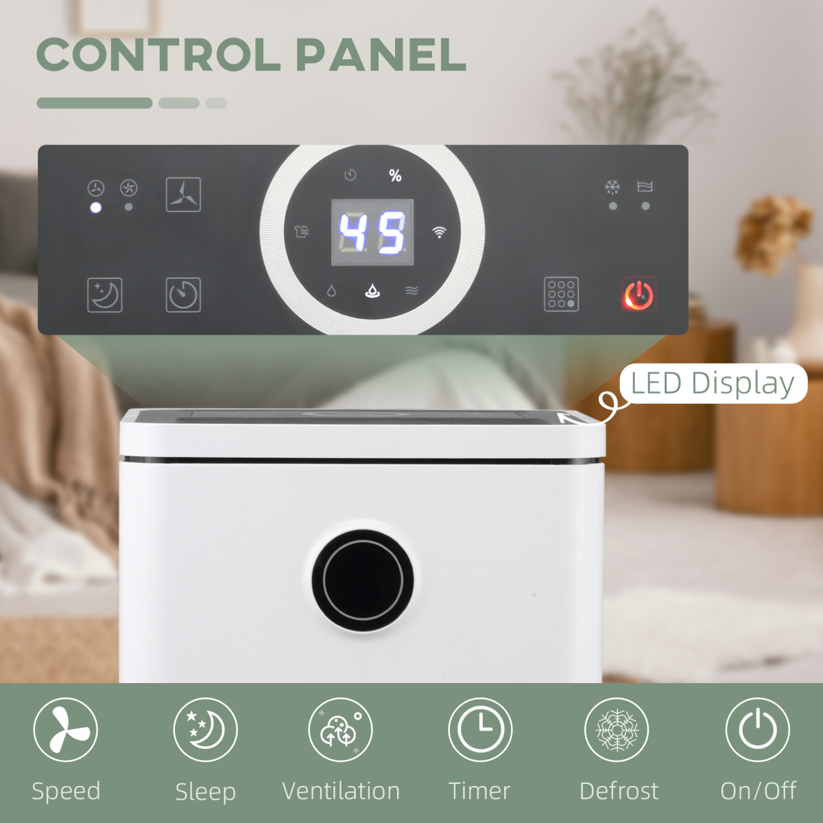 HOMCOM 10L/Day Portable Quiet Dehumidifier with 2.5L Tank, 2 Speed, 4 Modes, 42dB, 24H Timer for Home Laundry Room