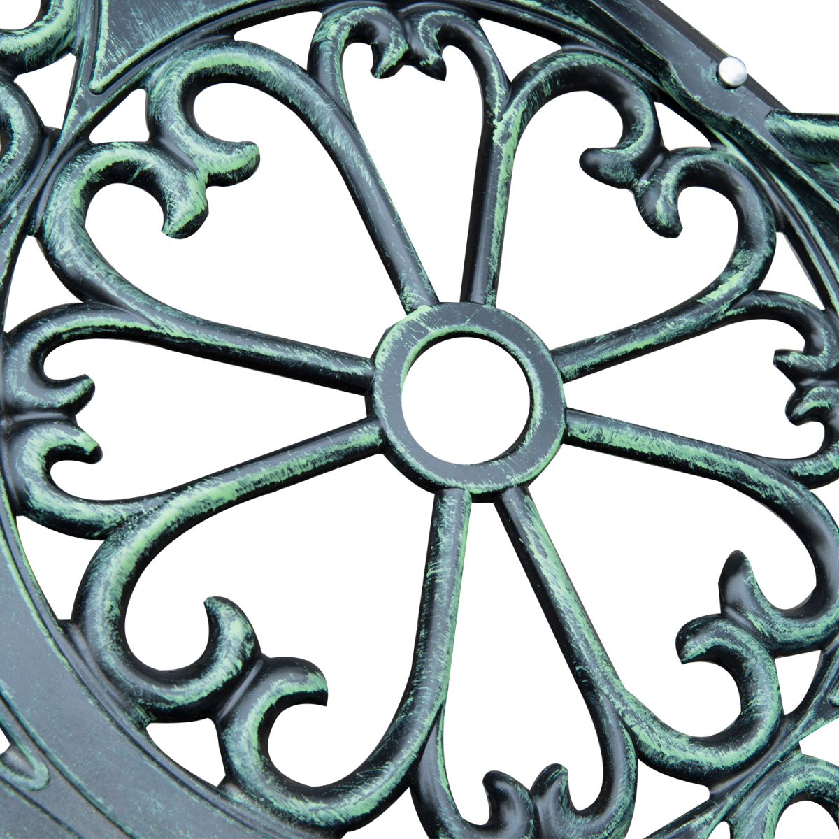 Outsunny Antique Style Cast Aluminum Garden Bench with Curved Back, Rose Pattern, Verdigris Finish