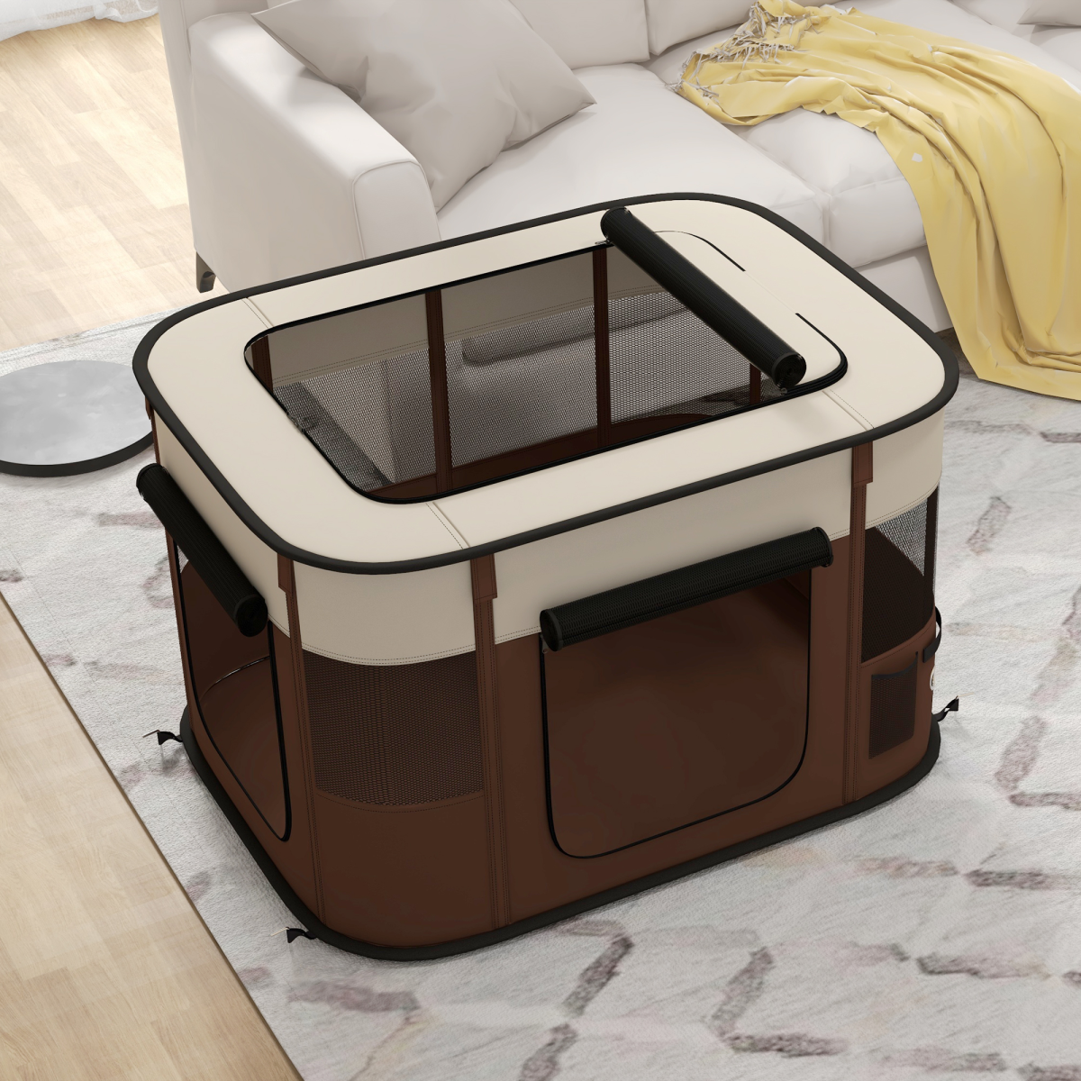 PawHut Portable Foldable Dog Pen for Puppies, Rabbits, Kittens and Guinea Pigs, Brown