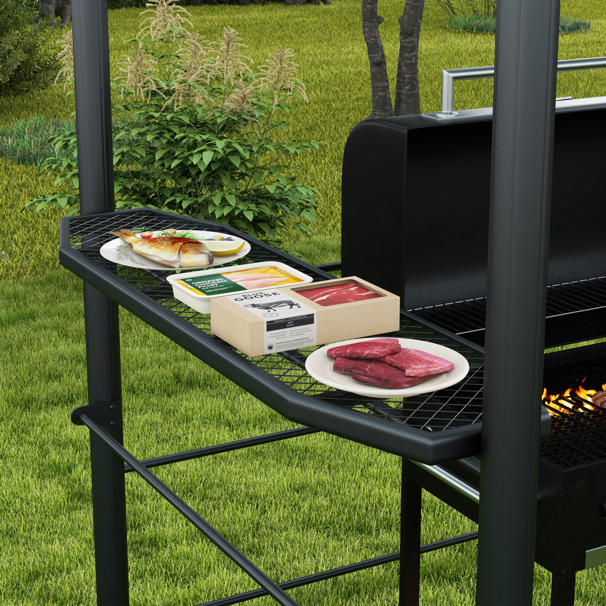 Outsunny BBQ Patio Gazebo with Polycarbonate Roof and 2 Shelves