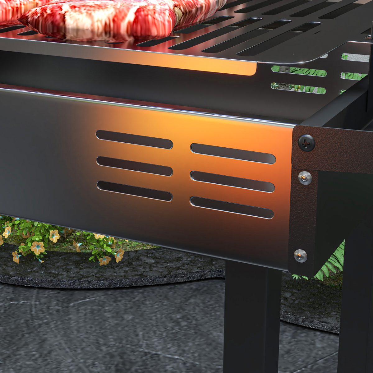 Outsunny Charcoal Rotisserie BBQ Grill with 3-Tier Grate & Foldable Shelves