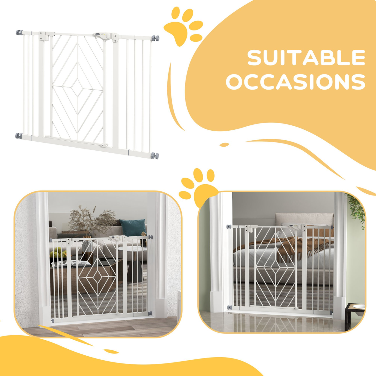 PawHut Pressure Fit Auto-Close Double Lock Safety Gate 74-100cm
