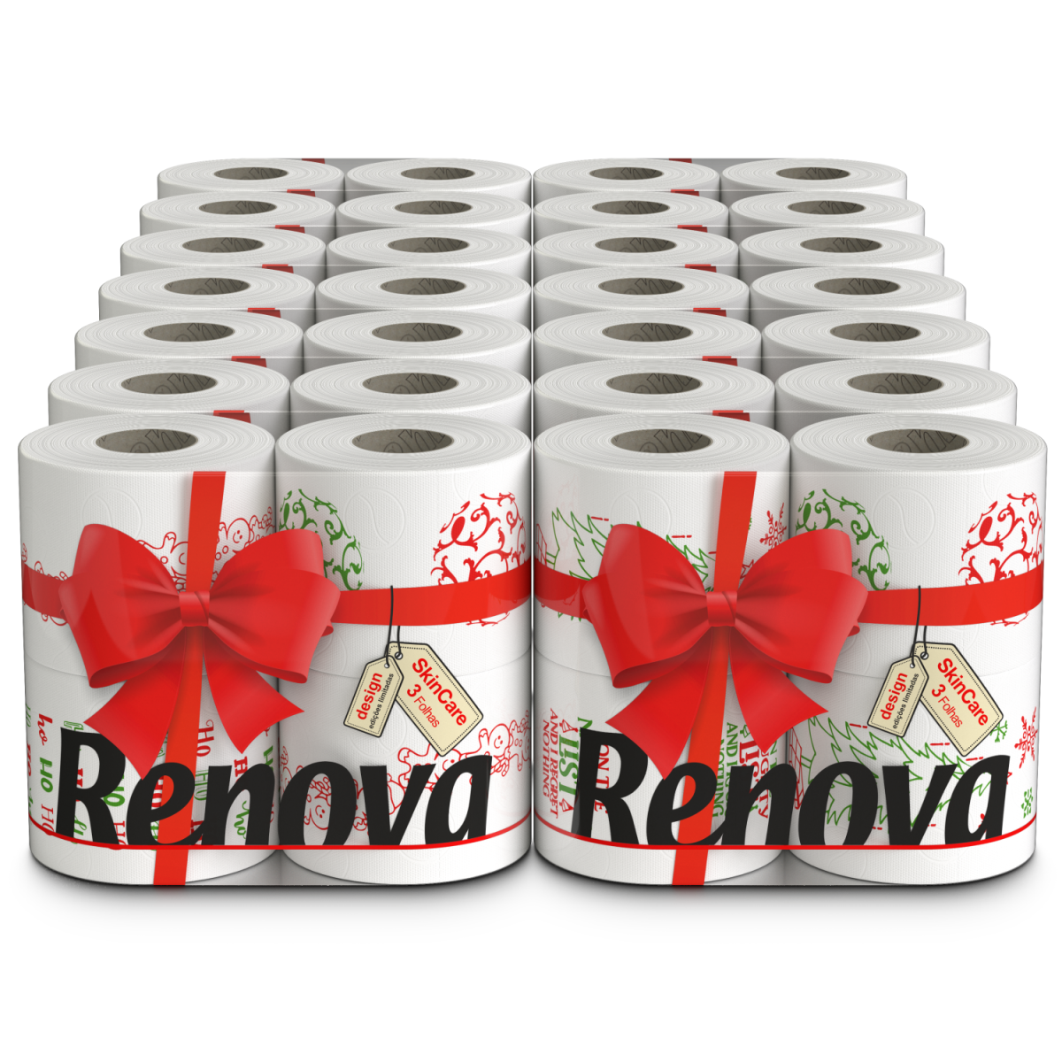 Renova Christmas Toilet Rolls 4 Pack, Festive Design, 160 Sheets per Roll