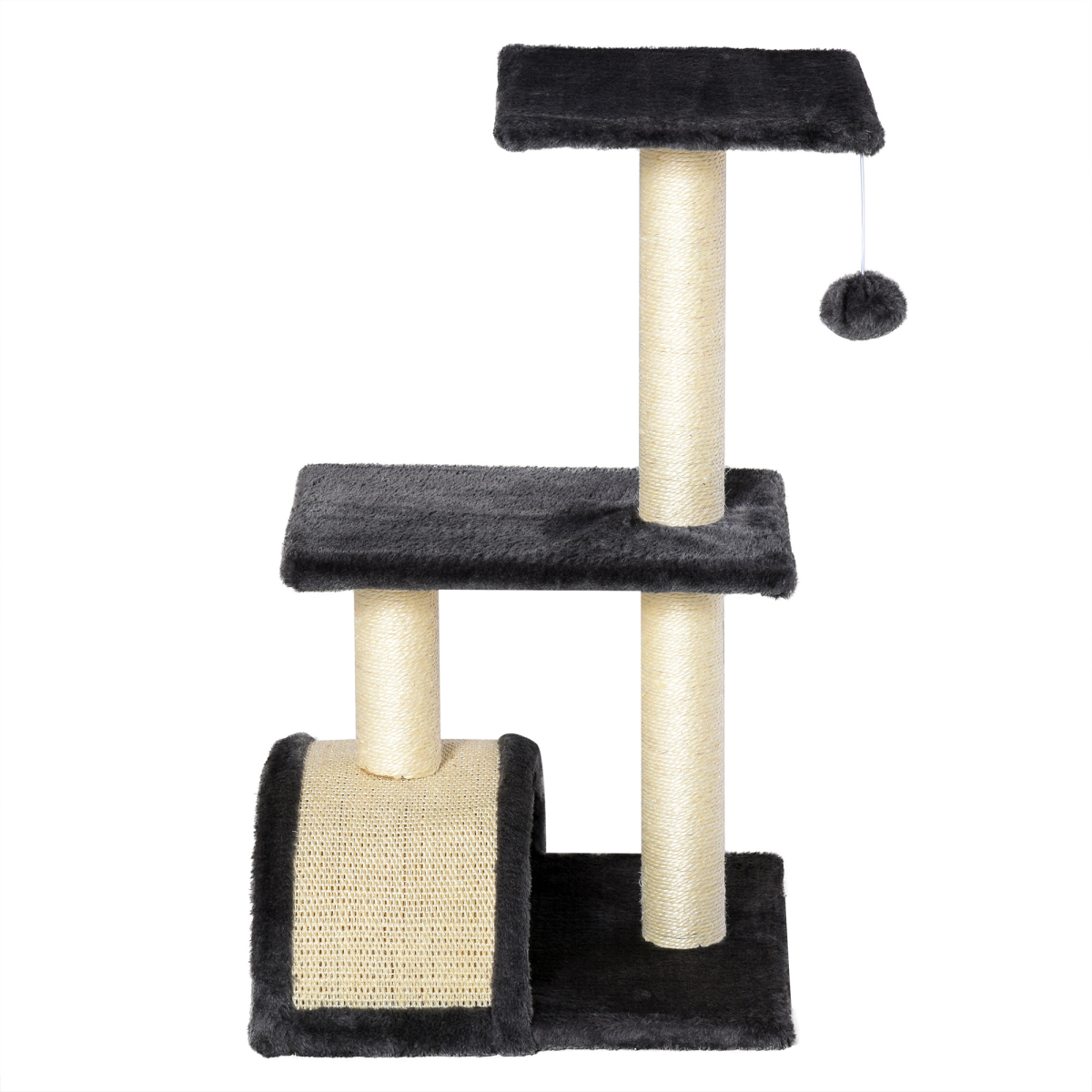Grey Cat Tree Activity Center with Sisal Scratching Posts, Arched Scratching Pad, Perches and Hanging Play Ball