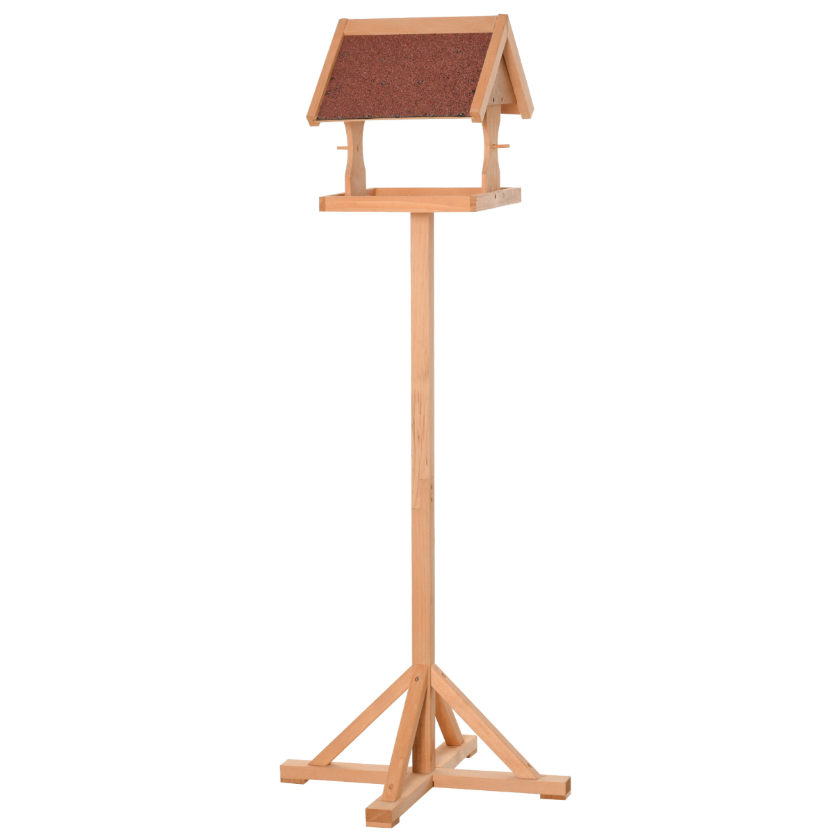 Pawhut Wooden Freestanding Bird Feeder Platform with Cross-Shaped Support Feet, Sturdy Fir Wood Frame, Non-Toxic Painted Finish, Sloped Asphalt Top