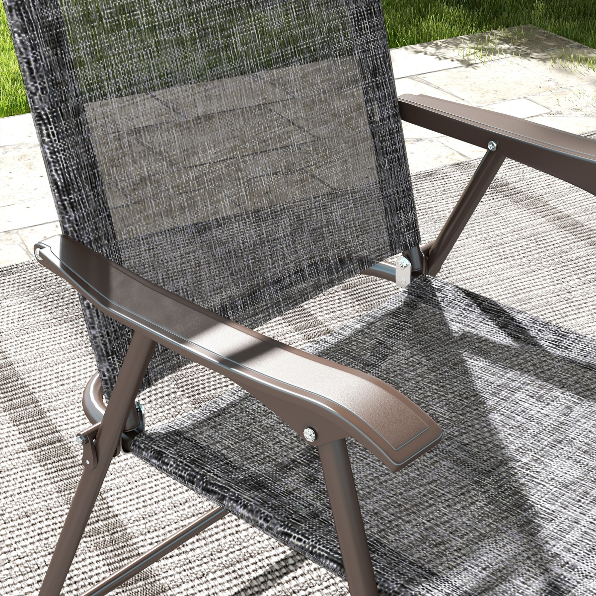 Outsunny Set of 2 Folding Chairs with Armrests, Breathable Mesh Seat, Grey