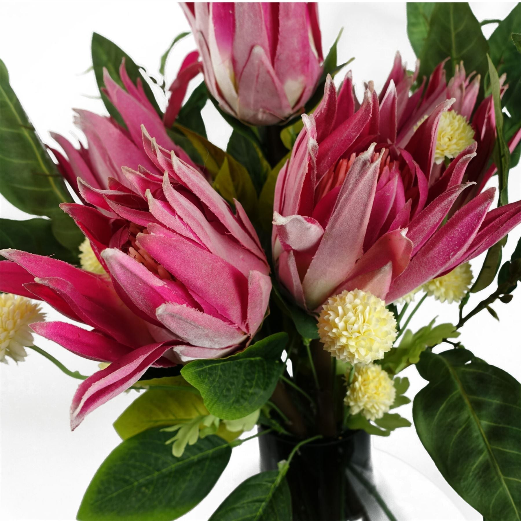 Leaf 50cm Artificial Yellow Dahlia Pompom Spray Stem, 5 Blooms