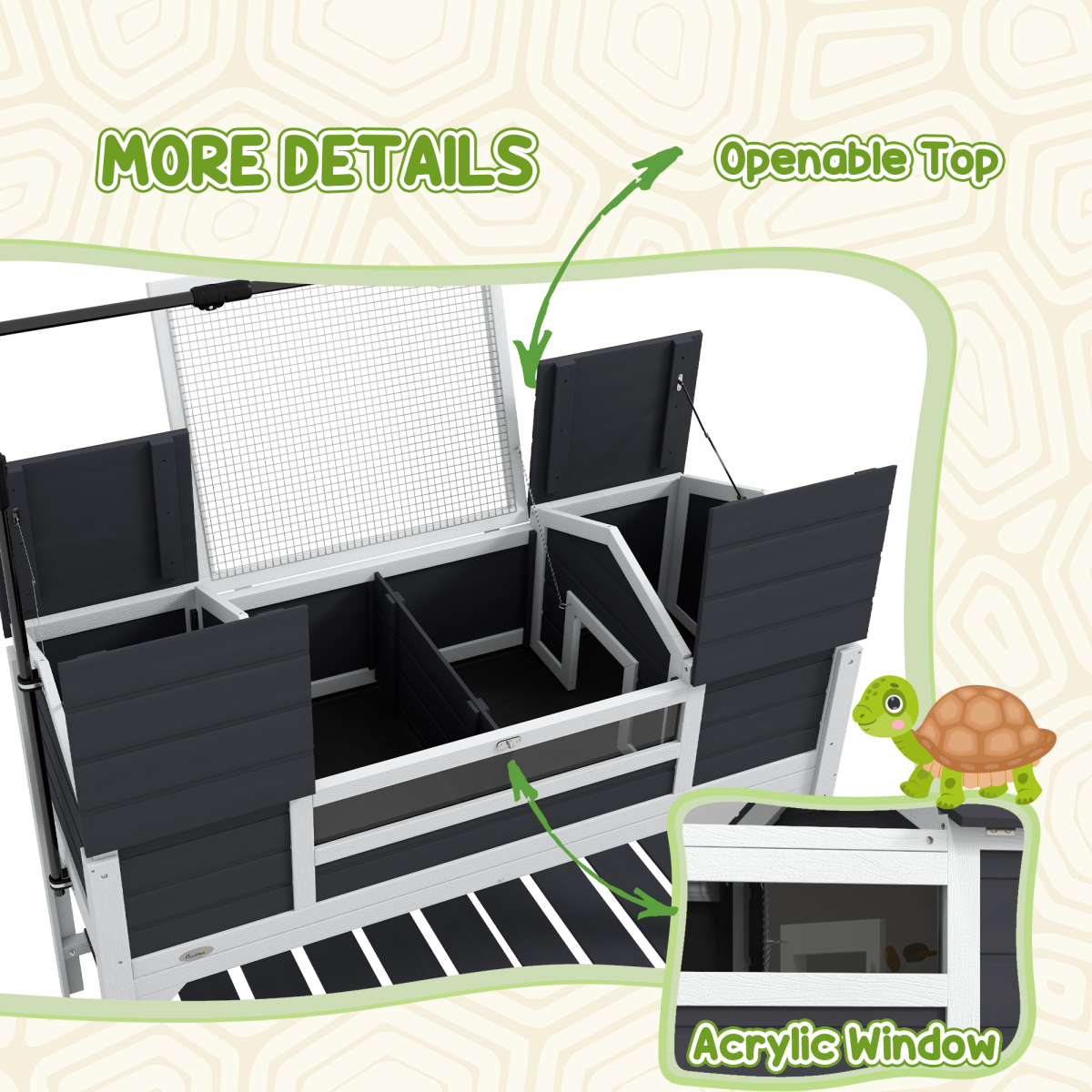 PawHut Tortoise House with Lamp Holder, Openable Lid & Dual Hide Boxes