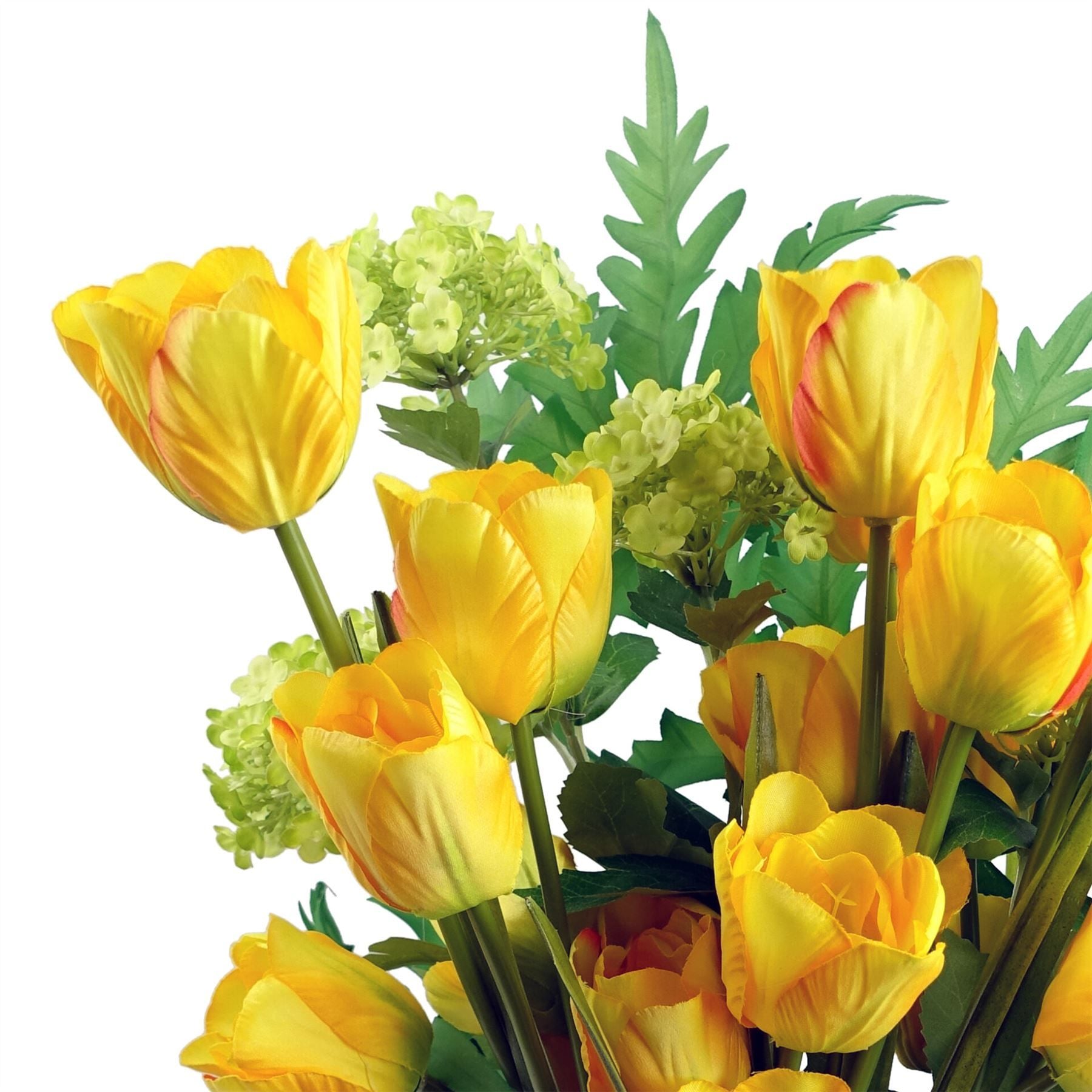 Leaf 80cm Artificial Yellow Tulip Stem with 3 Flowers, Silk Petals, Wired Stem, Realistic Leaves