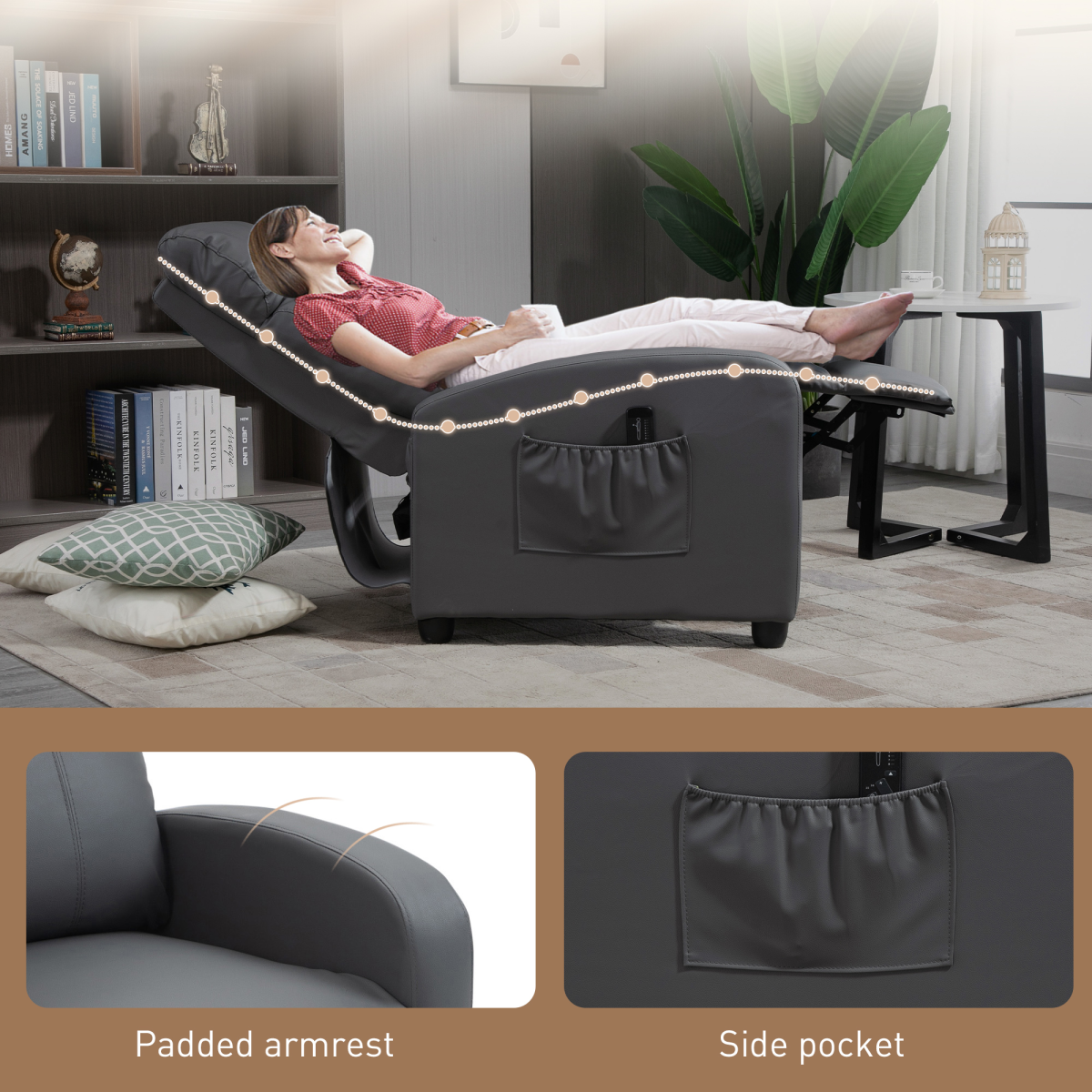 Massage Recliner Chair with Two Massage Points, 8 Modes, Adjustable Settings and Remote Control, 120kg Max Load
