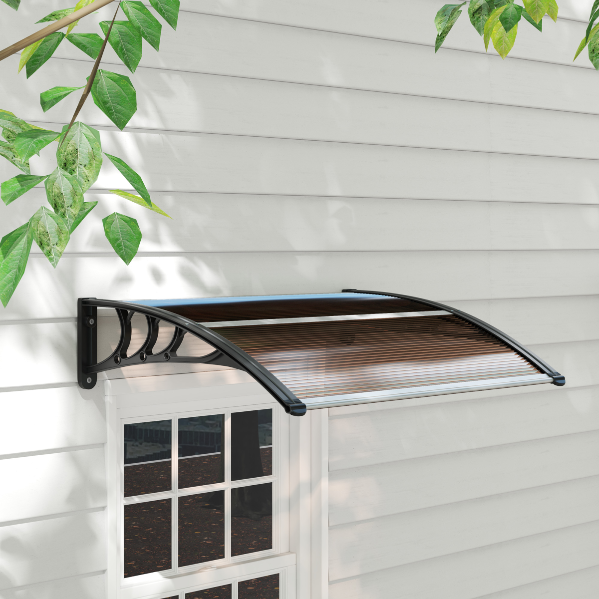 Outsunny Curved Polycarbonate Door Canopy with UV Protection, Brown