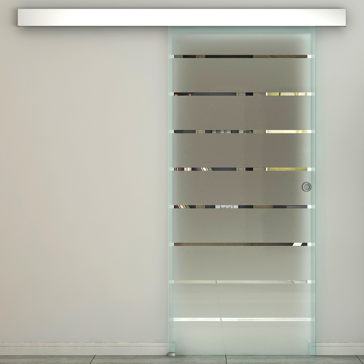 HOMCOM CE Certified Tempered Glass Sliding Barn Door Kit with Aluminum Alloy Rail, Frosted Stripe Design