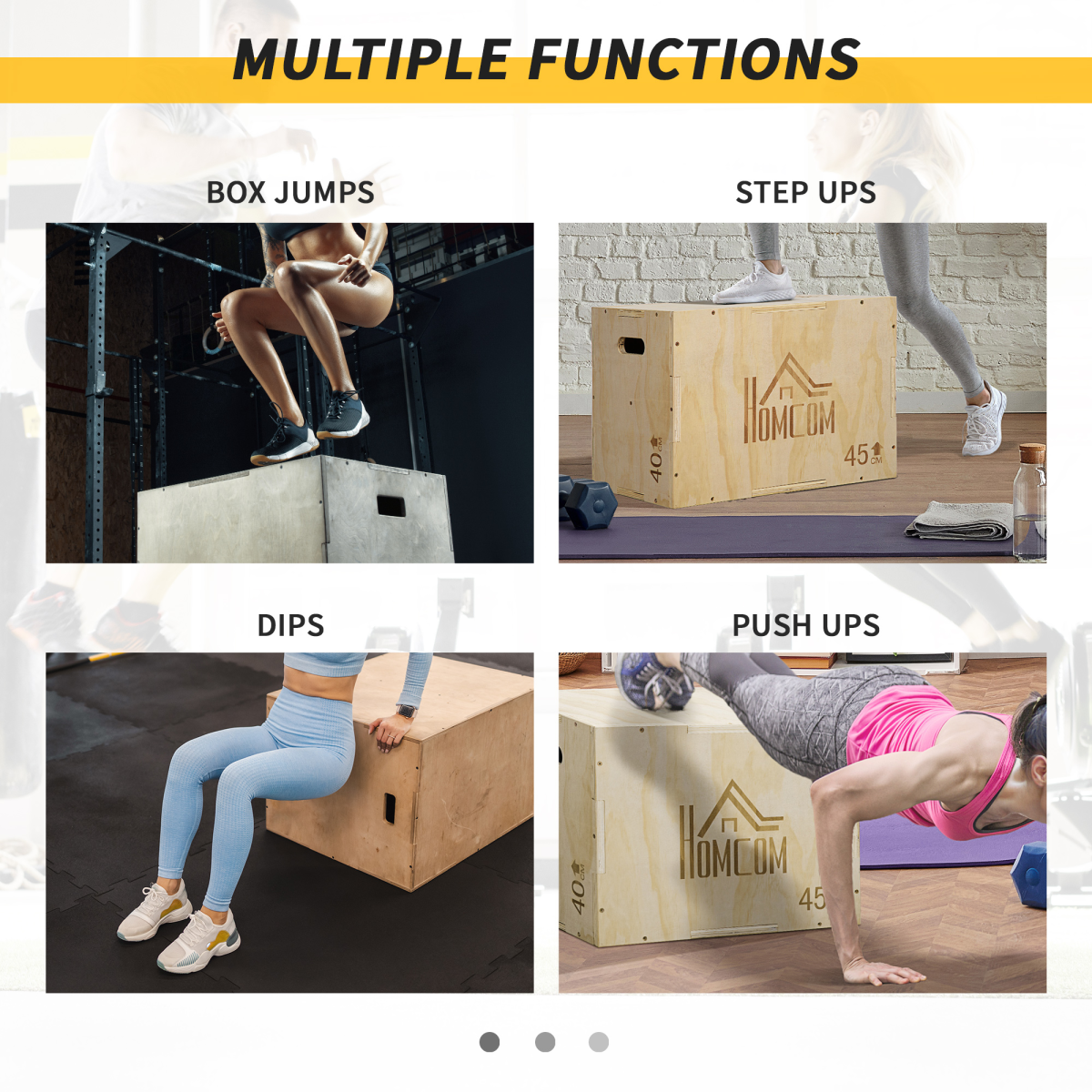 HOMCOM 3-in-1 Wooden Plyo Box for Home Gym, Natural Wood Finish