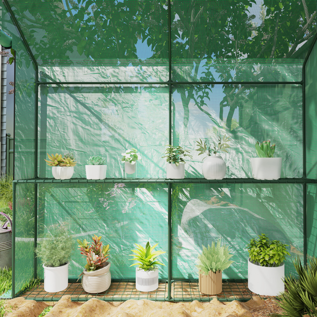 Outsunny Walk-In Greenhouse with Shelves, UV-Resistant Cover