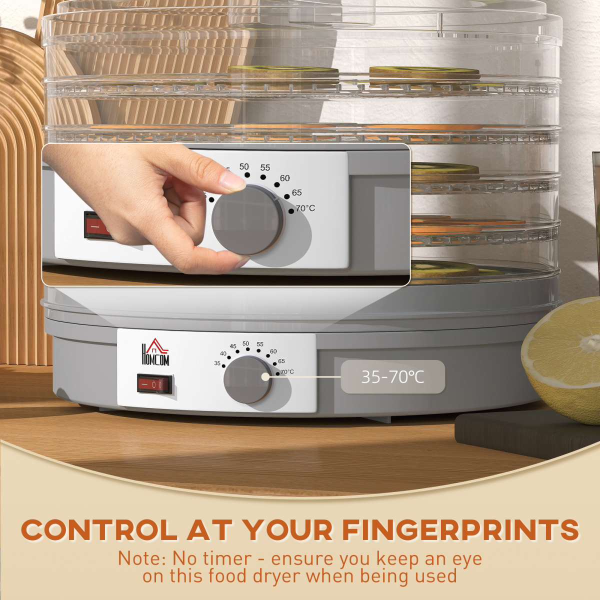 HOMCOM 5-Tier Food Dehydrator, Adjustable 35-70°C, Grey
