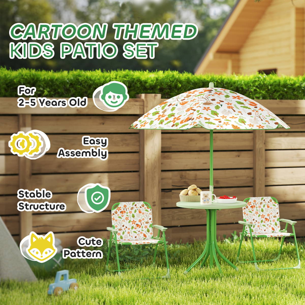 AIYAPLAY Kids Fox Outdoor Furniture Set with Adjustable Parasol