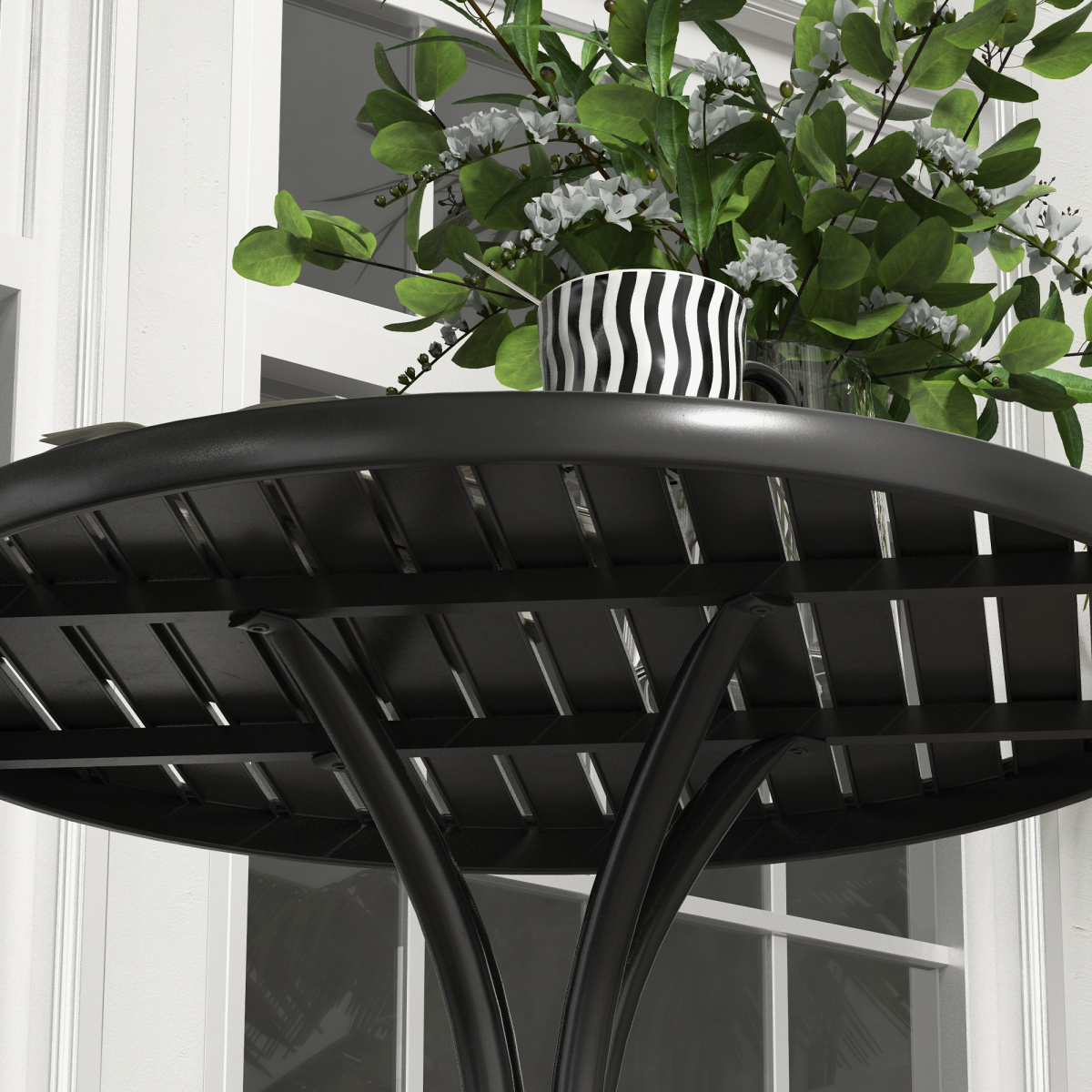 Outsunny Round Black Garden Side Table with Slatted Top, Galvanised Steel Frame, 66cm Dia.