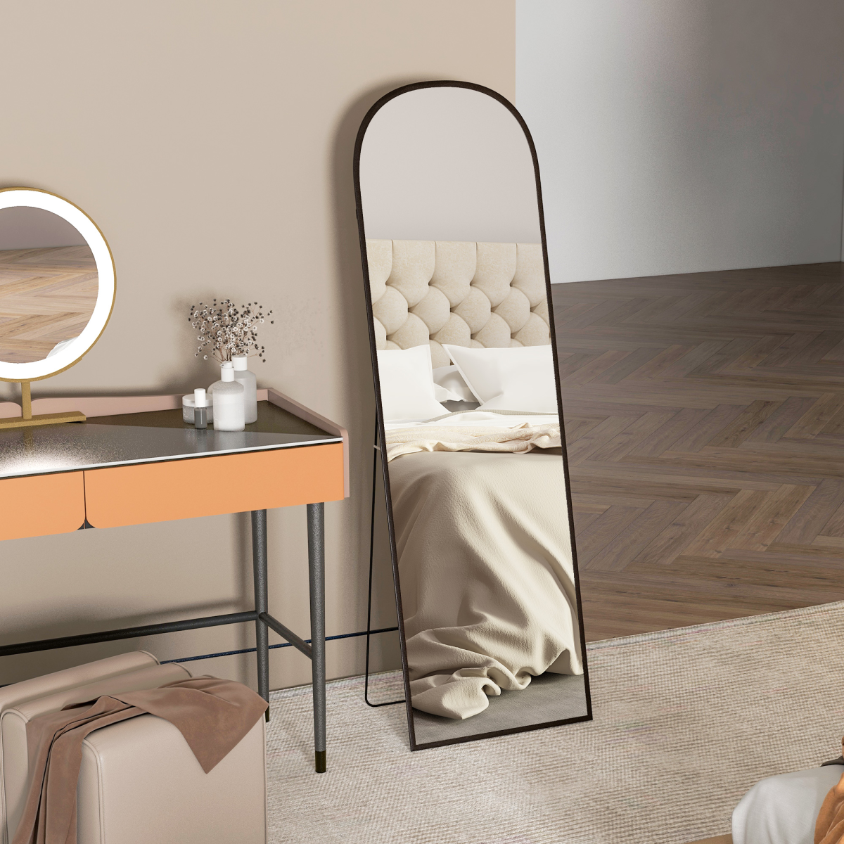 HOMCOM Full Length Mirror, Aluminium Frame, Black, Hanging or Leaning