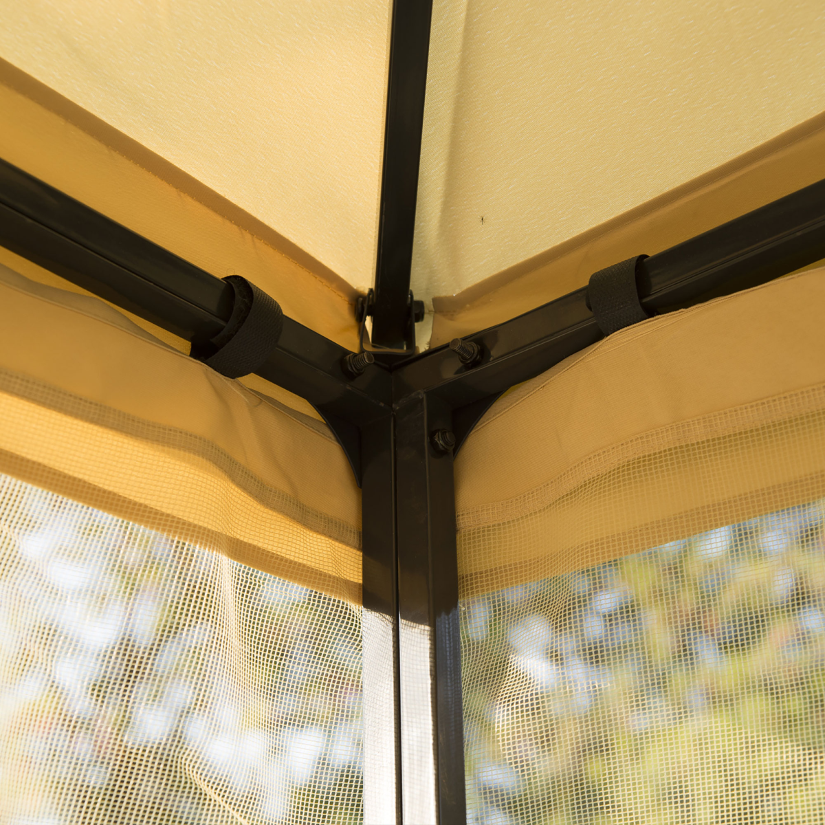 Outsunny 3x3 m Beige Double Top Gazebo with Mesh Sidewalls