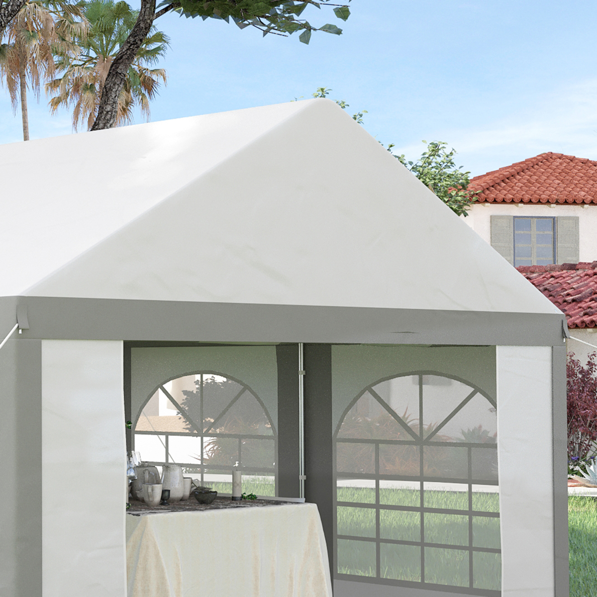 Outsunny 4 x 4m Party Tent Gazebo with Sides, Windows & Double Doors