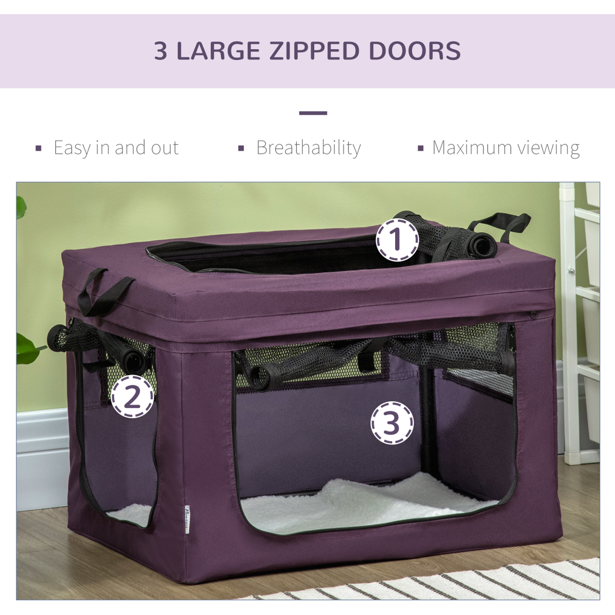 Foldable Pet Carrier Bag with Cushion, 60cm, for Cats and Miniature Dogs, Purple