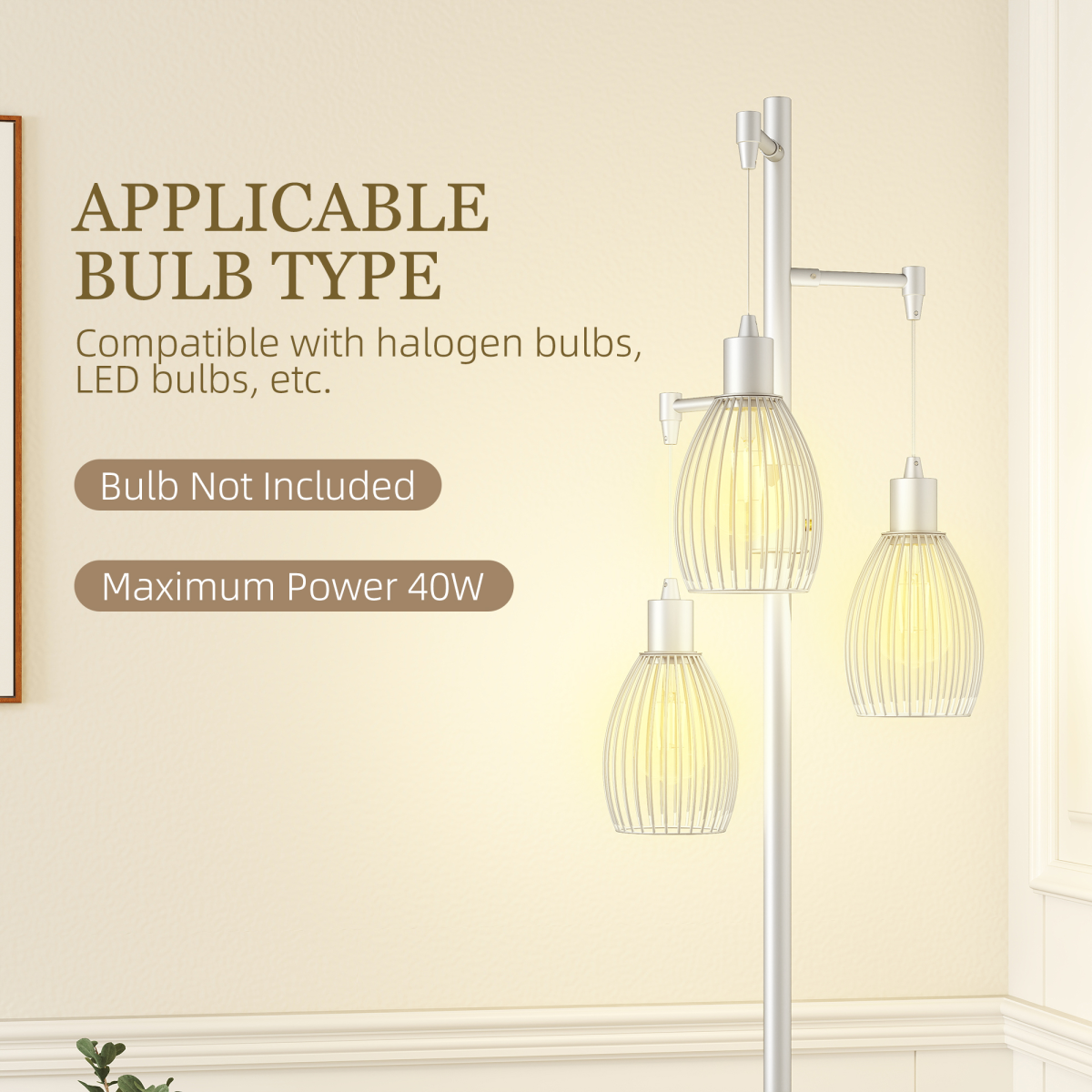 HOMCOM Industrial 3-Light Dimmable Floor Lamp, Silver Tone
