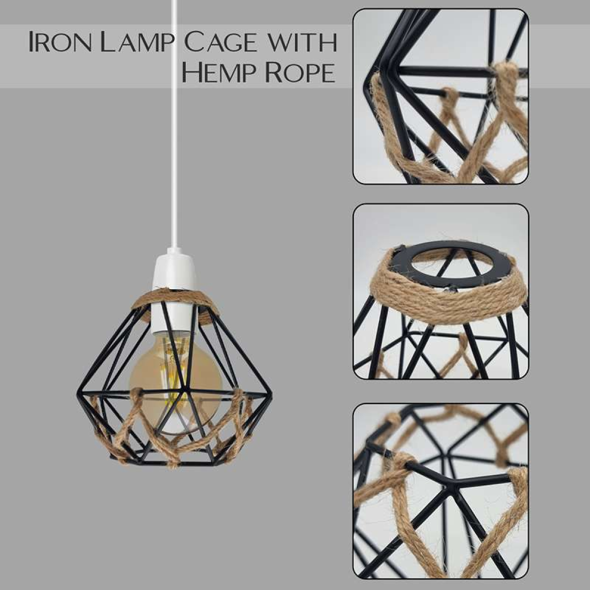 LEDSone Vintage Diamond Hemp Rope Metal Lampshade with Reducer Ring